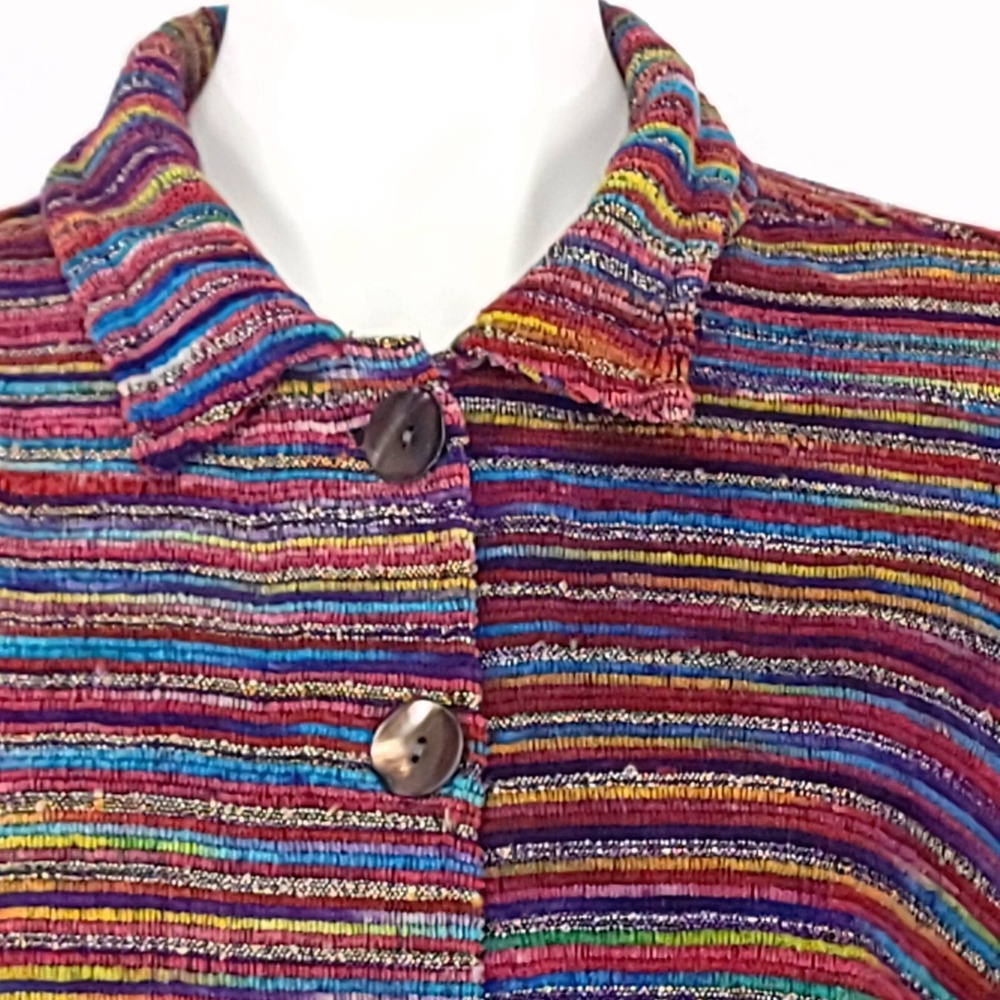 TanTrums Rainbow Striped Corded Jacket Women‎ Multicolor Boho Art to Wear PL - Picture 3 of 7